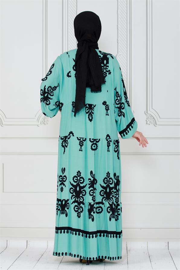 فستان رائع بياقة فسكوزأخضر نعناعي اللون