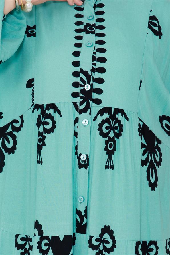 فستان رائع بياقة فسكوزأخضر نعناعي اللون