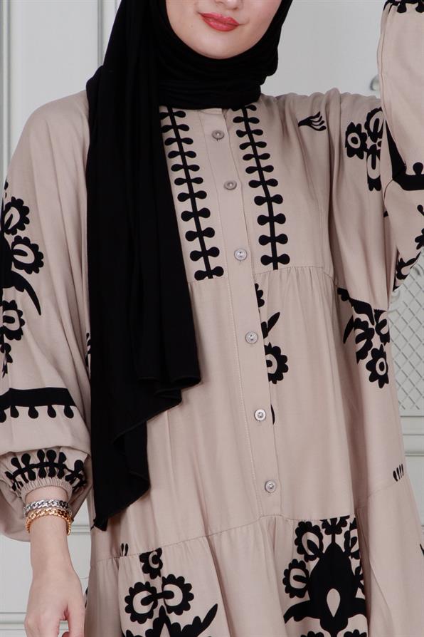 Wide sleeve dress - beige