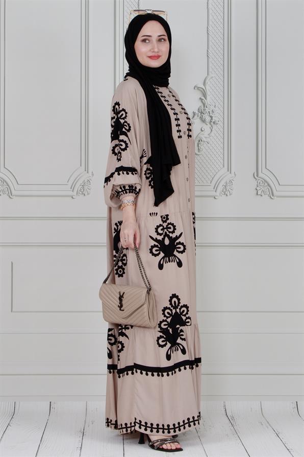 Wide sleeve dress - beige