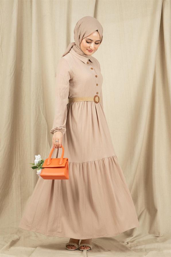 Wicker Belt Dress-Beige