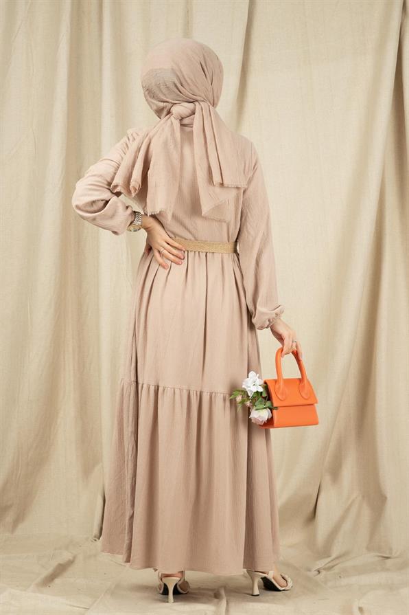 Wicker Belt Dress-Beige