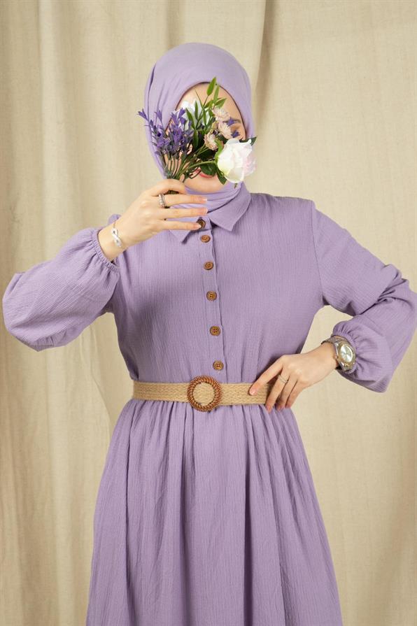 Wicker Belt Dress-Lilac