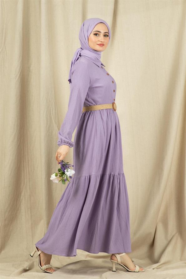 Wicker Belt Dress-Lilac