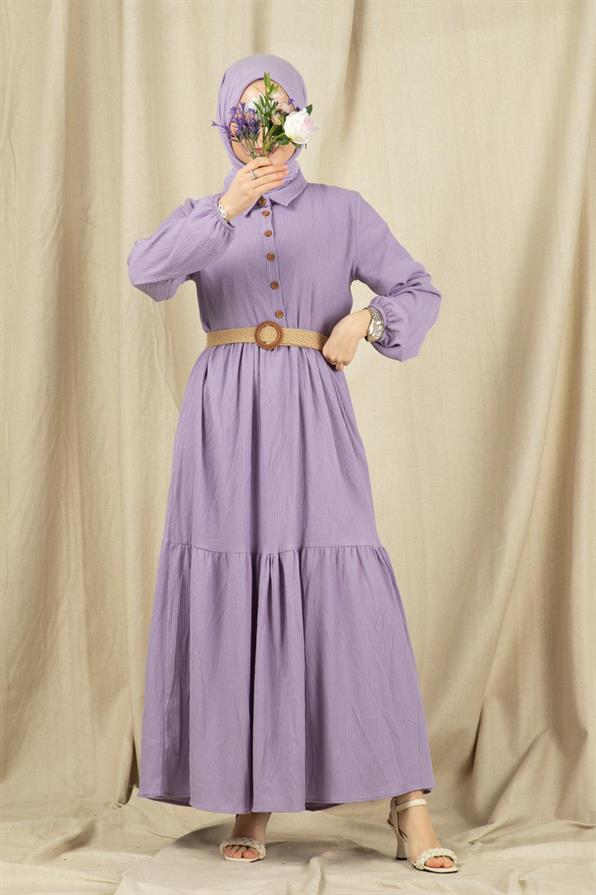 Wicker Belt Dress-Lilac
