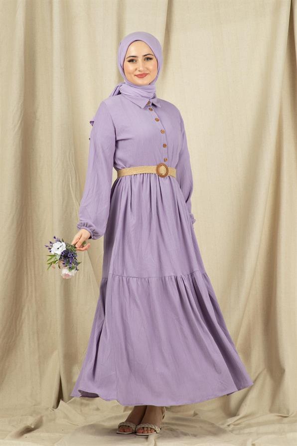 Wicker Belt Dress-Lilac