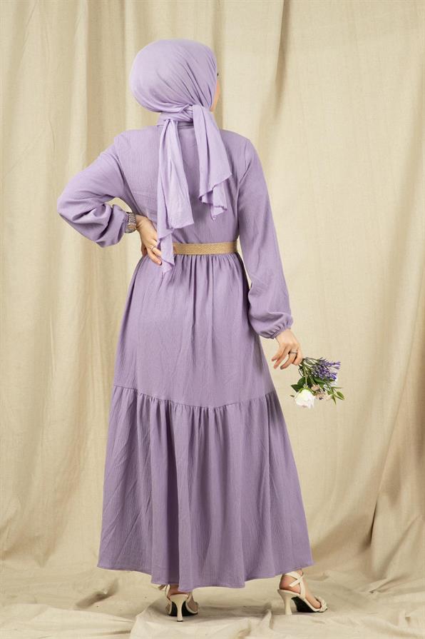 Wicker Belt Dress-Lilac