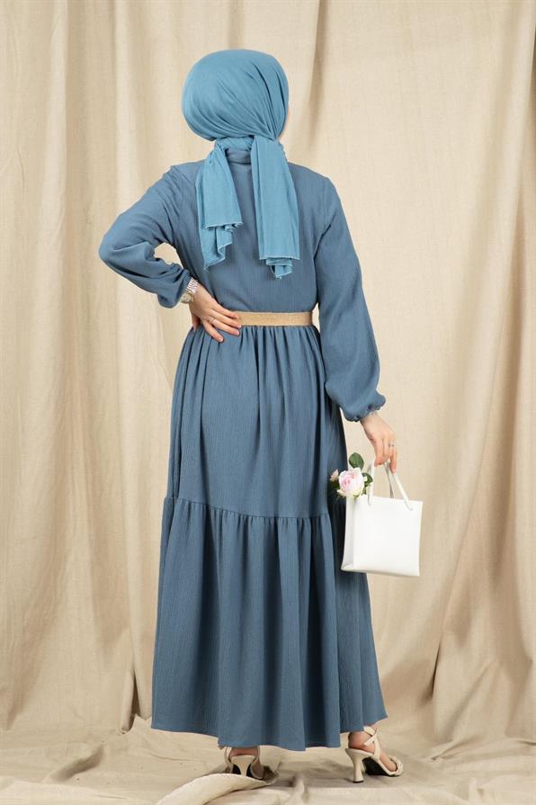 Wicker Belt Dress-Blue