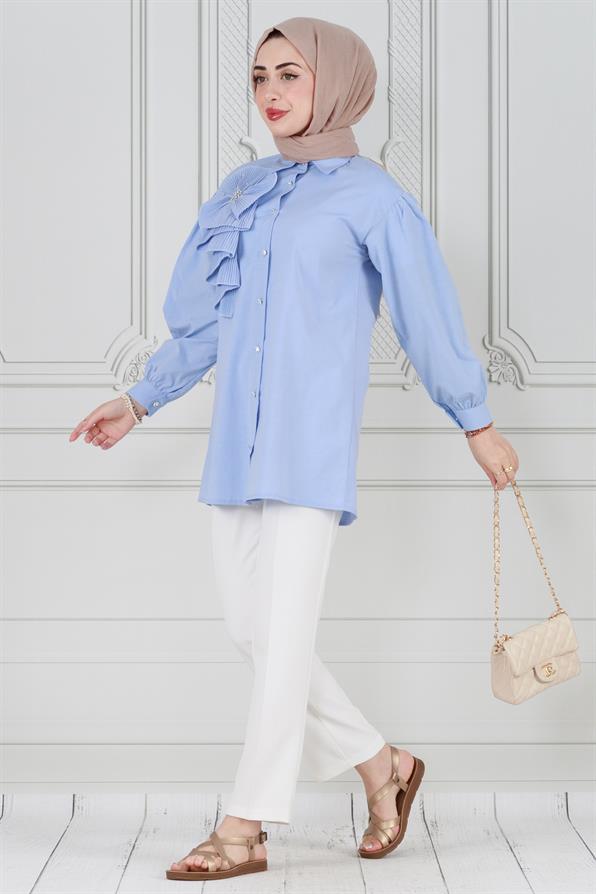 تونيك أزرق فاتح - بتفاصيل زهرة 