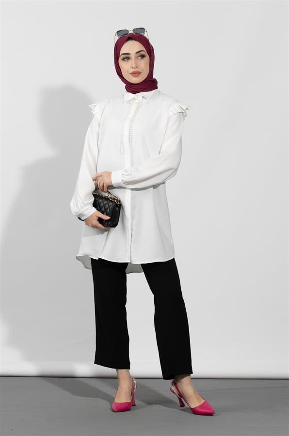 İncili Tunik-Beyaz