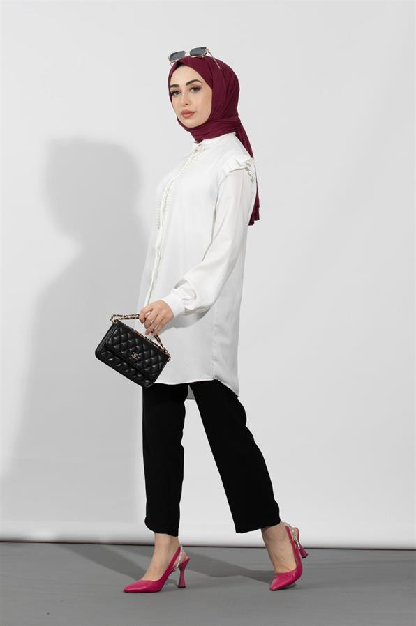 İncili Tunik-Beyaz