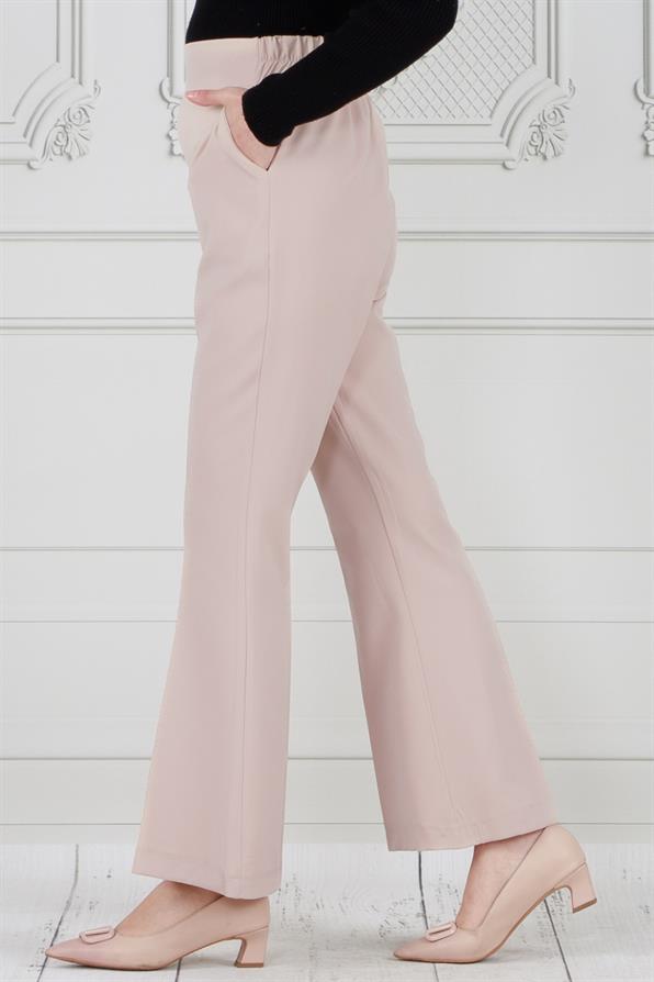 بنطلون واسع الساقين-بيج اللون