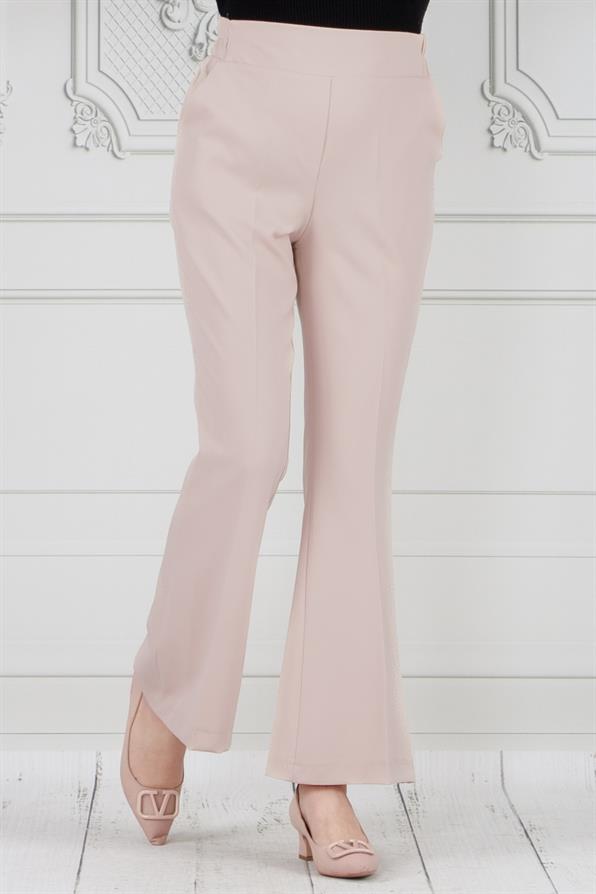 بنطلون واسع الساقين-بيج اللون