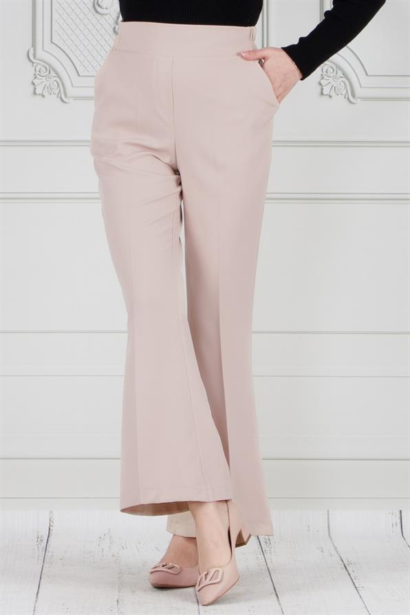 بنطلون واسع الساقين-بيج اللون