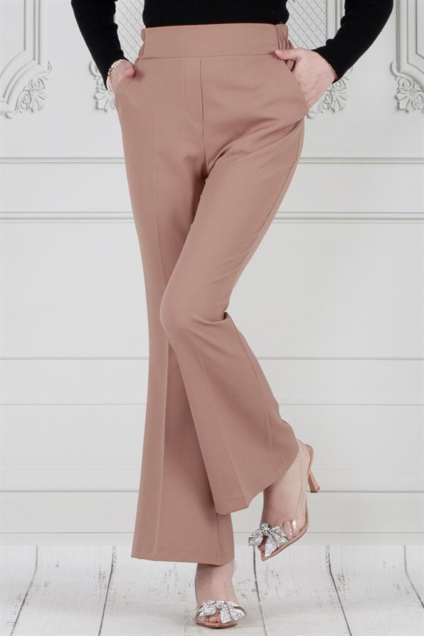 بنطلون واسع الساقين-مينك اللون