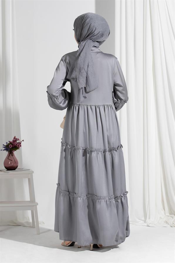 Isabella Satin Dress-Grey