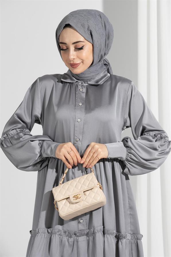 Isabella Satin Dress-Grey