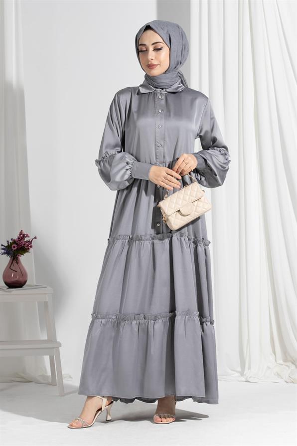 Isabella Satin Dress-Grey