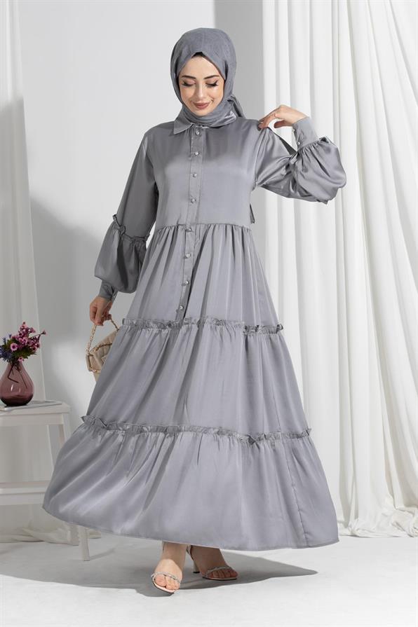 Isabella Satin Dress-Grey