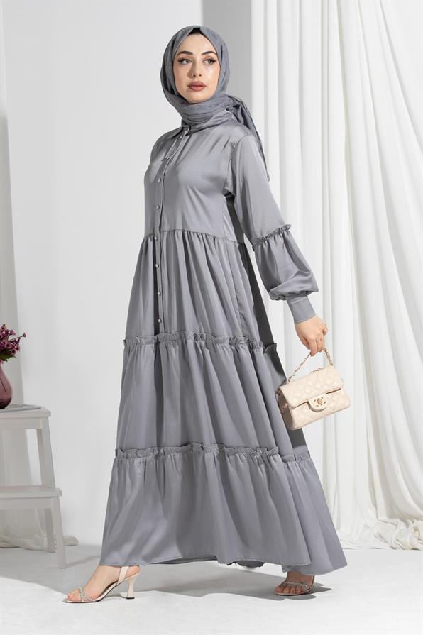 Isabella Satin Dress-Grey