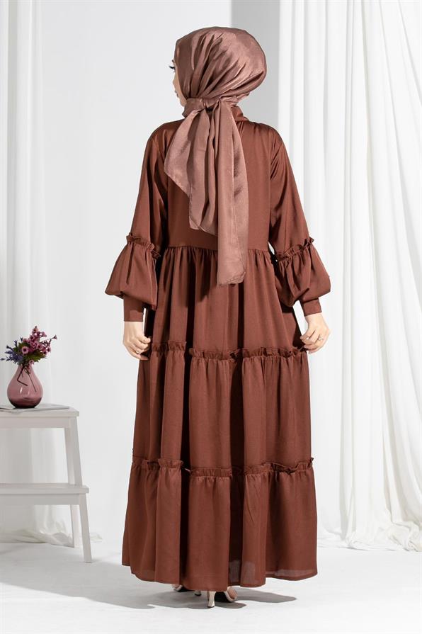 Isabella Satin Dress-Brown
