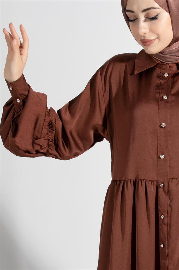 Isabella Satin Dress-Brown