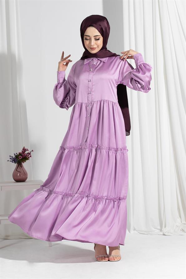Isabella Satin Dress-Lilac