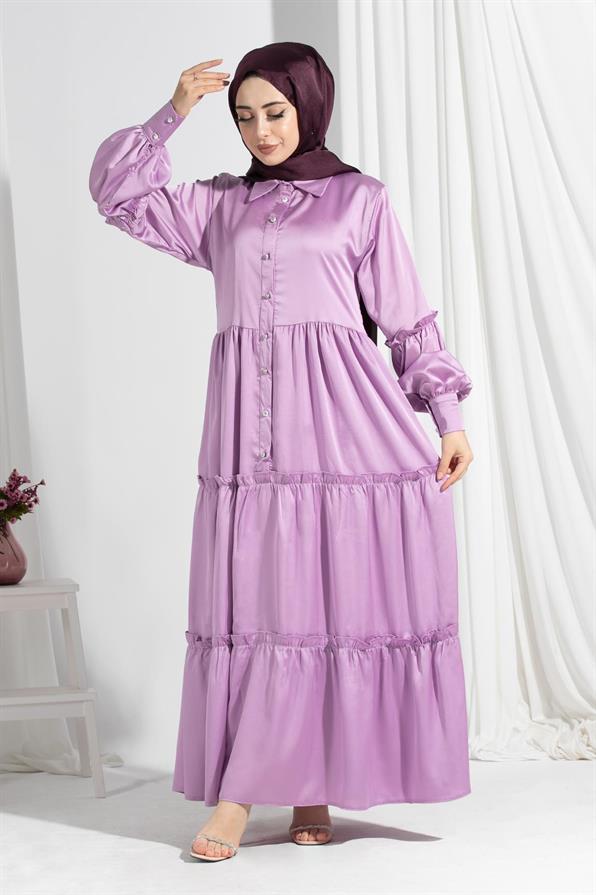 Isabella Satin Dress-Lilac