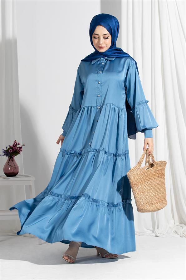 Isabella Satin Dress-Blue