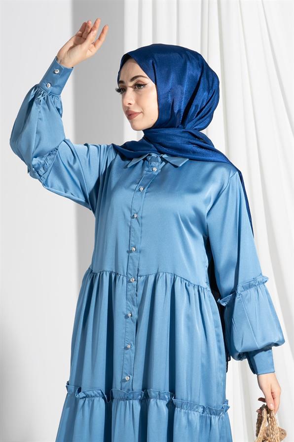 Isabella Satin Dress-Blue