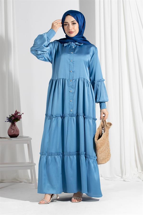 Isabella Satin Dress-Blue