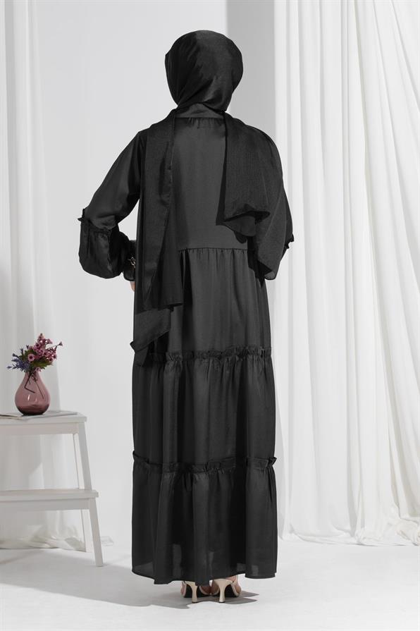 Isabella Satin Dress-Black