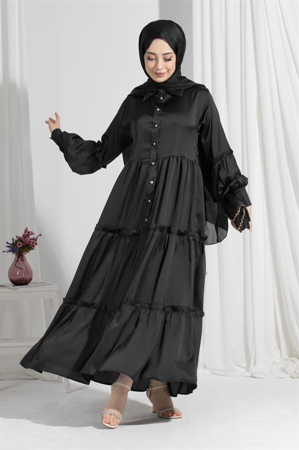 Isabella Satin Dress-Black