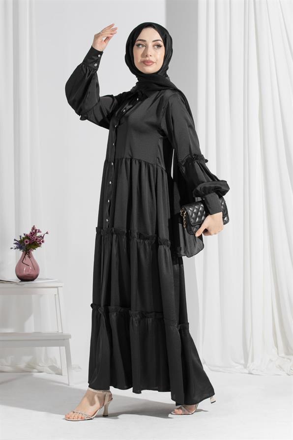 Isabella Satin Dress-Black