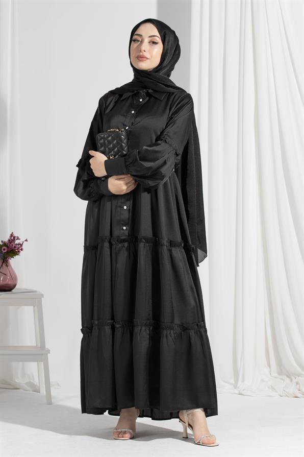 Isabella Satin Dress-Black