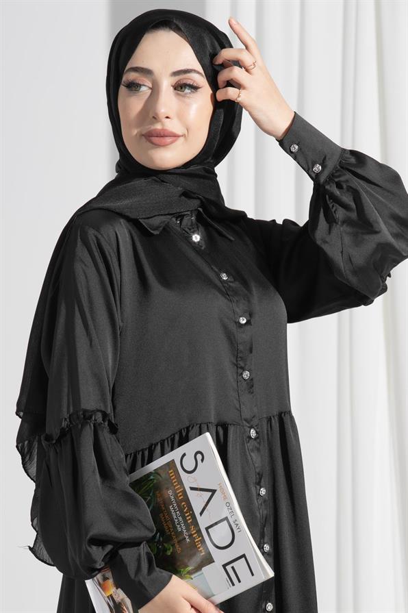 Isabella Satin Dress-Black
