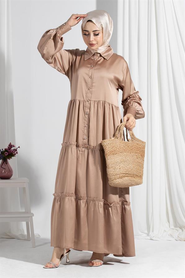 Isabella Satin Dress-Mink