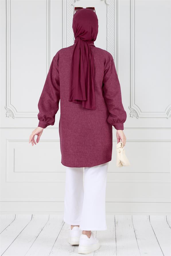 Tunic with stone details on the pocket - Plum Color 