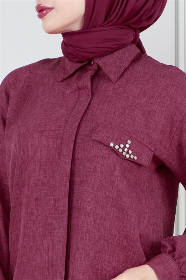 Tunic with stone details on the pocket - Plum Color 