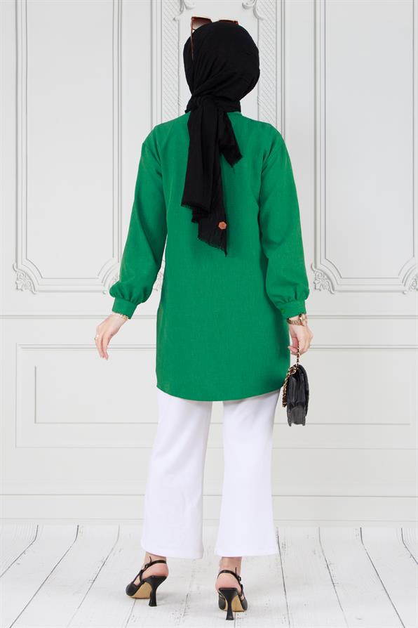 Kapağı Taş Detaylı Tunik-Yeşil