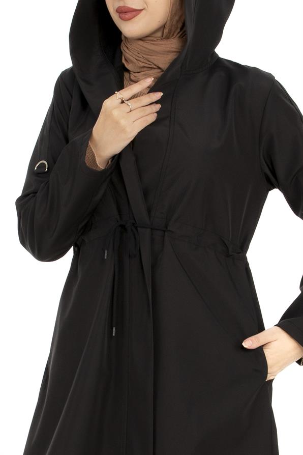 ترنشكوت مع القبعة-اللون الأسود