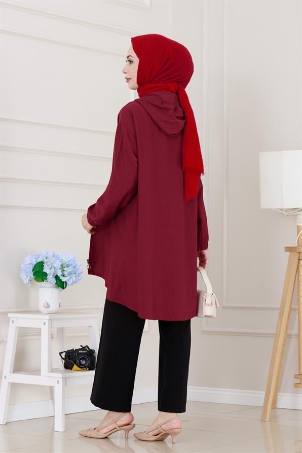 Kapüşonlu Fermuarlı zeze kap-Bordo