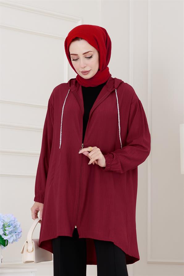 Kapüşonlu Fermuarlı zeze kap-Bordo