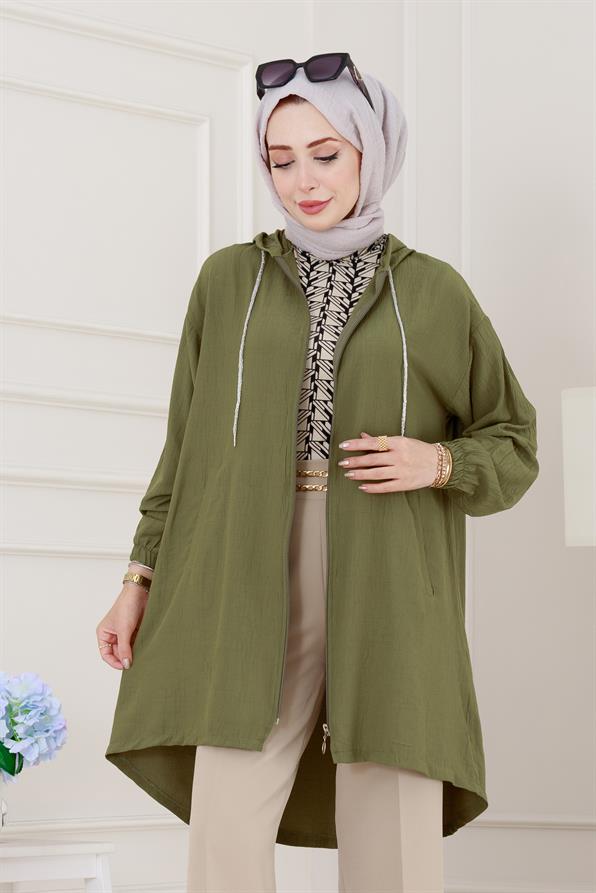 Kapüşonlu Fermuarlı zeze kap-Yeşil