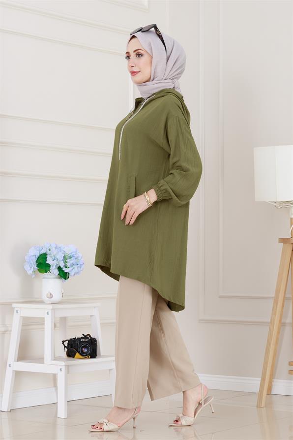 Kapüşonlu Fermuarlı zeze kap-Yeşil