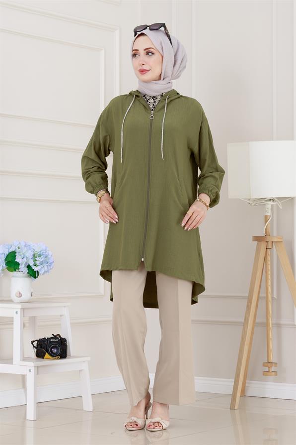 Kapüşonlu Fermuarlı zeze kap-Yeşil