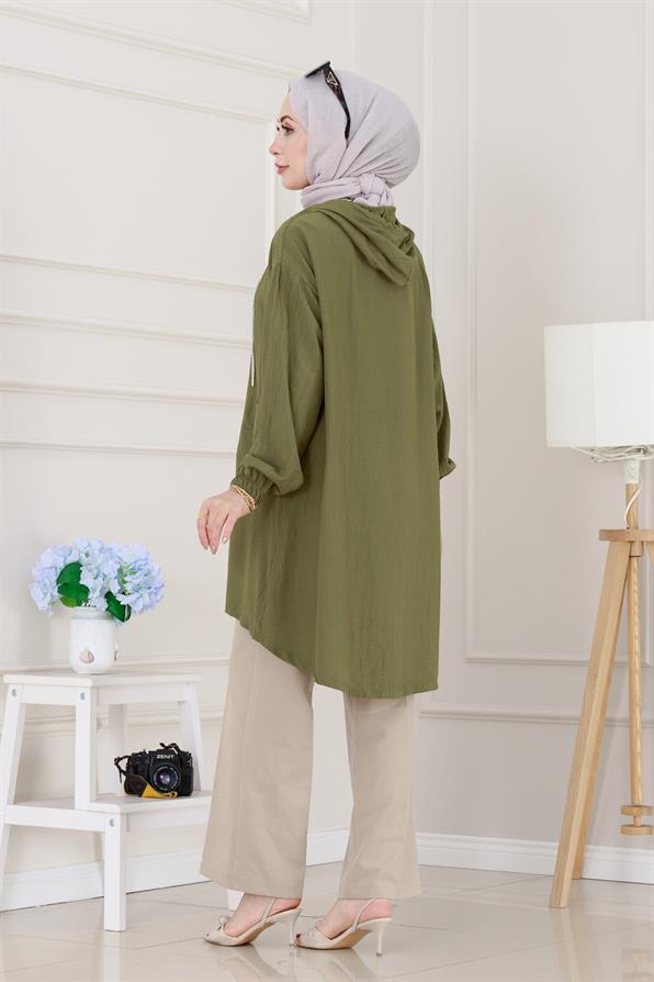 Kapüşonlu Fermuarlı zeze kap-Yeşil