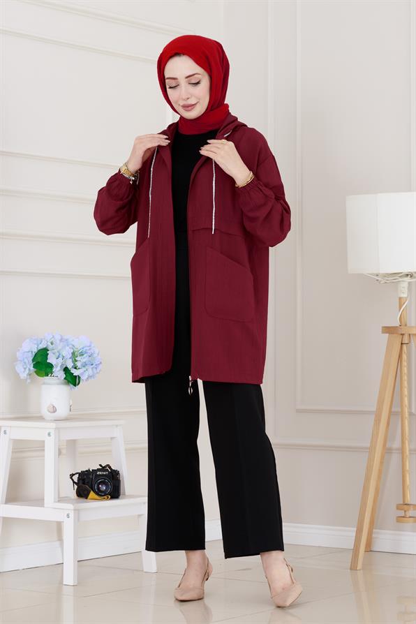 Kapüşonlu Önü Patlı Kap-Bordo