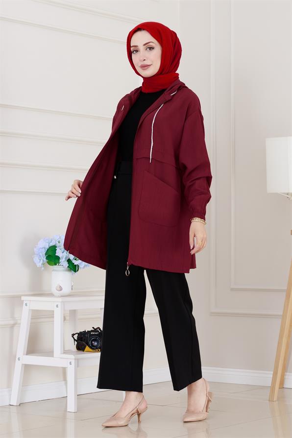 Kapüşonlu Önü Patlı Kap-Bordo