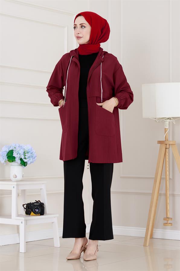 Kapüşonlu Önü Patlı Kap-Bordo